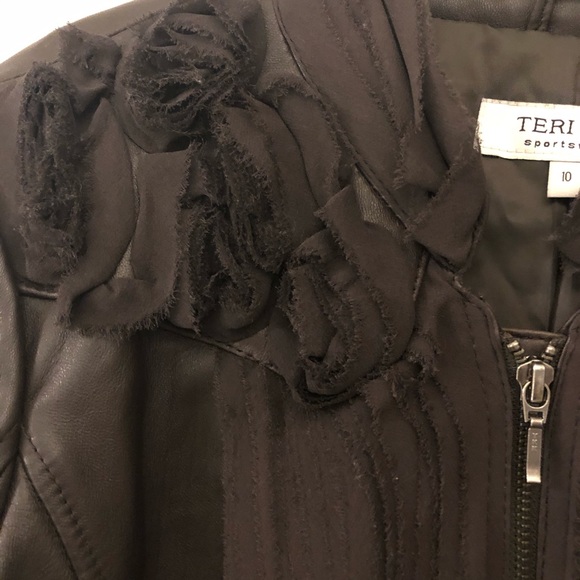 Teri Jon Sportswear Leather Bomber Jacket - Picture 4 of 5